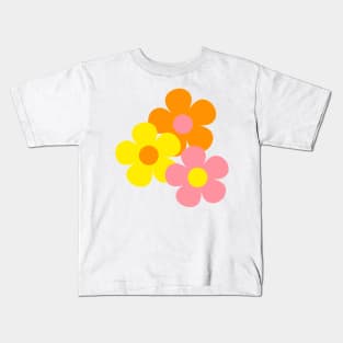 60's Flower Power Pop Flowers in Orange, Pink and Yellow Kids T-Shirt